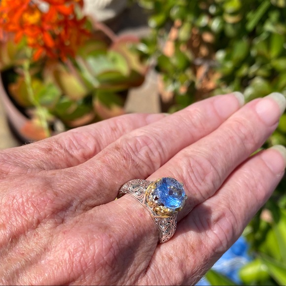 Sapphire Ring Sterling Silver & 14K Gold Filigree Estate Vintage - Picture 8 of 15